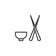 Chopsticks and bowl outline icon. linear style sign for mobile concept and web design. Bowl and wooden sticks simple line vector icon. Asian Restaurant Symbol, logo illustration. Vector graphics