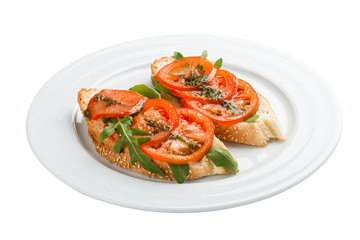 Bruschetta with tomatoes. On a white background