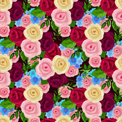 Vector floral ethnic seamless pattern in watercolor style with flowers and leaves. Gentle, spring, summer floral background.