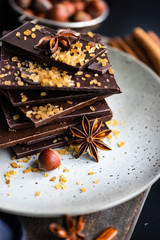 Culinary concept with different types of chocolate