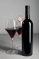 Festive alcoholic drink. Red wine for the New Year's table.