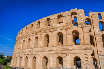 Obraz premium Ruins of the largest coliseum in North Africa. El Jem,Tunisia, UNESCO