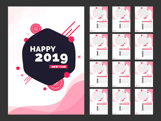 Set of 12 months, Happy New Year calendar design for 2019 with place for your image.