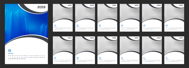 Wall calendar design for 2019 with space for your image.