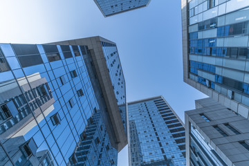 Skyscrapers from a low angle view of unrecognized modern buildings