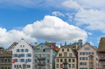 Fototapeta na wymiar a row of colorful old houses in Zurich , Switzerland