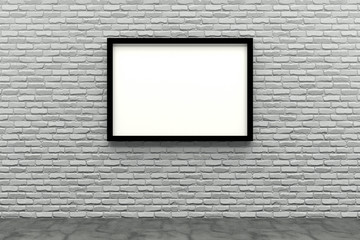 3d render black Photo frame on white brick wall