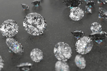 3D rendering Luxury diamonds on marble background