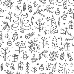 Christmas seamless pattern with doodles