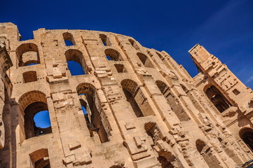 Naklejka premium Ruins of the largest coliseum in North Africa. El Jem,Tunisia, UNESCO
