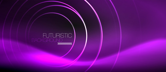 Dark abstract background with glowing neon circles