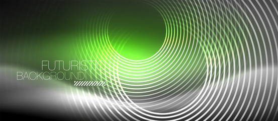 Fototapeta premium Neon circles abstract background, shiny lines