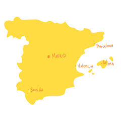 isolated cartoon-style color illustration of Spanish map. Isolated on white background