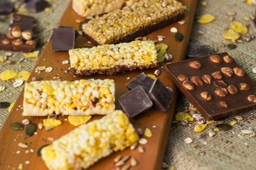Granola Bars and chocolate with hazelnuts  