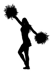 Cheerleader dancer figure vector silhouette illustration isolated. Cheer leading girl sport support. High school, collage cheerleading formation. Gymnastic legs apart pose perform. Energy dance fan.