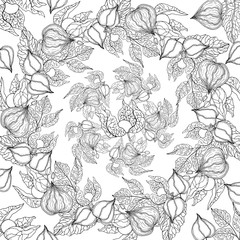 Fototapeta premium Doodle floral background in vector with doodles black and white coloring page