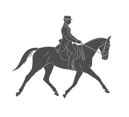 Equestrian sport. Jockey in uniform riding horse. Dressage