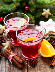 Glasses of hot mulled wine