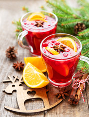 Glasses of hot mulled wine