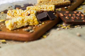 Granola Bars and chocolate with hazelnuts 