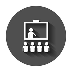 Training education icon in flat style. People seminar vector illustration with long shadow. School classroom lesson business concept.