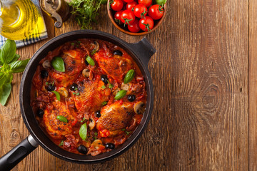 Traditionally made chicken in tomato sauce cacciatore.