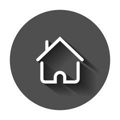 House building icon in flat style. Home apartment vector illustration with long shadow. House dwelling business concept.