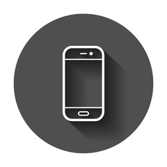 Smartphone icon in flat style. Phone handset vector illustration with long shadow. Smartphone business concept.