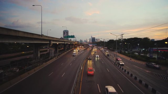 Bangkok, Thailand - November 11, 2018 :  Traffic condition on weekend of Vibhavadi Rangsit at sunset