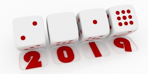 2019 Merry Christmas and Happy New Year ,3d render of a white dice on white background