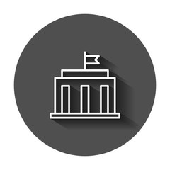 Bank building icon in flat style. Government architecture vector illustration with long shadow. Museum exterior business concept.