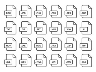 Simple flat style file type extensions icon set