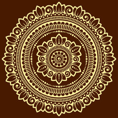 Circular pattern in form of mandala with flower for Henna, Mehndi, tattoo, decoration. Decorative ornament in ethnic oriental style. Coloring book page.