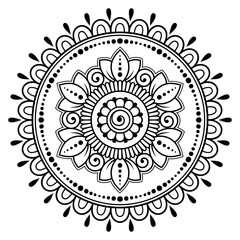 Circular pattern in form of mandala with flower for Henna, Mehndi, tattoo, decoration. Decorative ornament in ethnic oriental style. Coloring book page.