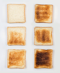 Set of six slices toast bread isolated on white