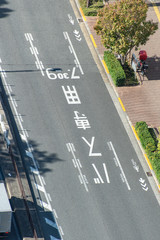 道路のバス専用レーン 自転車優先レーンの道路表示