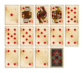 Playing cards of Diamonds suit in vintage style