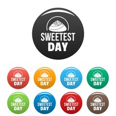 Caramel sweet day icons set 9 color vector isolated on white for any design