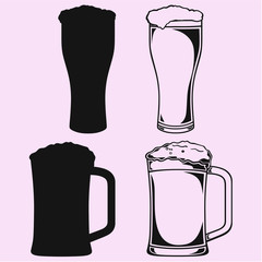glass of the beer with foam vector silhouette isolated