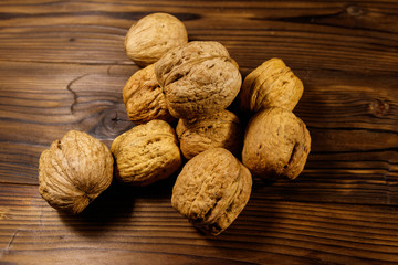 Walnuts on wooden table