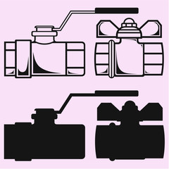 ball valve, globe valve or gate valve vector silhouette