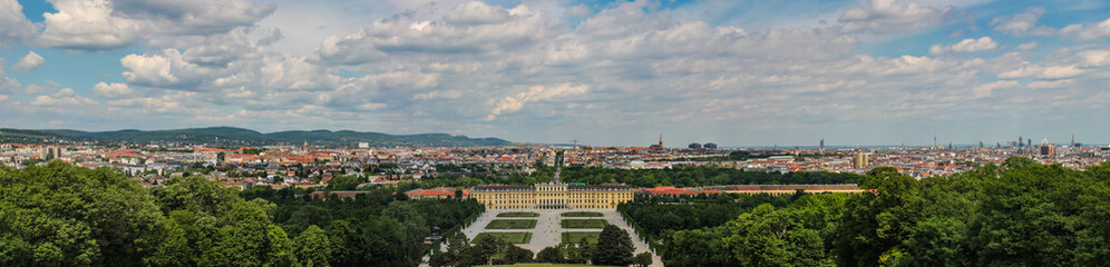 Fototapeta na wymiar Panoramic view of Belvedere Palace is a stunning example of architecture as art from the flamboyant Baroque period in Europe.