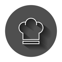 Chef hat icon in flat style. Cooker cap vector illustration with long shadow. Chef restaurant business concept.