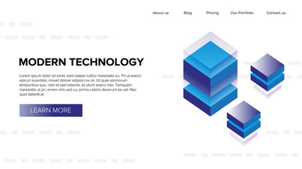 Landing page template. Vector illustration concept with isometric shapes, text for website design and development, app, responsive, programming, seo, maintenance, banner. Online selling home page.