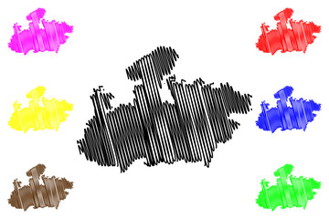 Madhya Pradesh (States and union territories of India, Federated states, Republic of India) map vector illustration, scribble sketch Madhya Pradesh state map