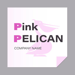 Pelicanm. Bird silhouette and inscription. Capital letter pink. Modern design. The concept of registration signs, logo, company emblems.