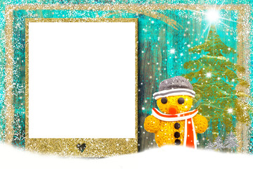 Christmas photo frame card, snowman.
