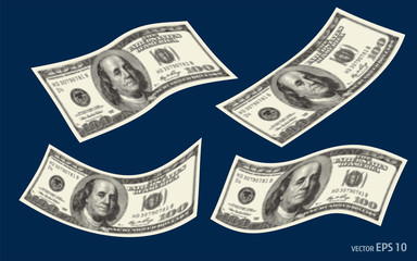 Dollar banknotes, us currency money bills vector