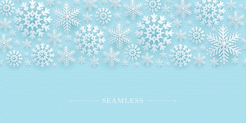 Seamless border with 3D snowflakes, Winter, New Year, Christmas vector illustration