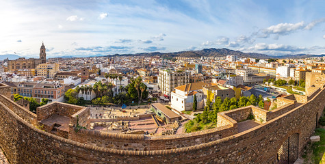 Panoramic view of historic center of Malaga city, Andalusia, Spain
